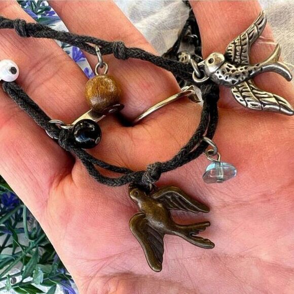 Charming Handmade Elephants & Birds Charm Necklace 30” - Picture 4 of 11